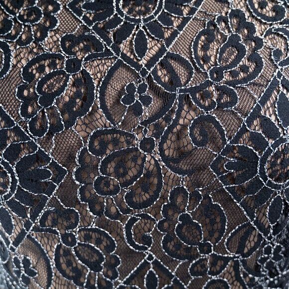 LOFT Black Floral Sheer Lace Black Cold Shoulder Top - Picture 8 of 10